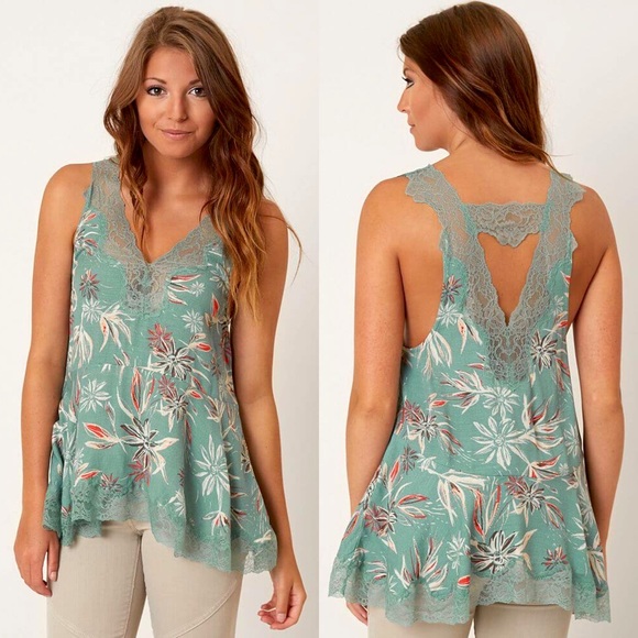 Free People Bellflower Lace Tunic Tank in Seaglass | Small - Picture 1 of 5